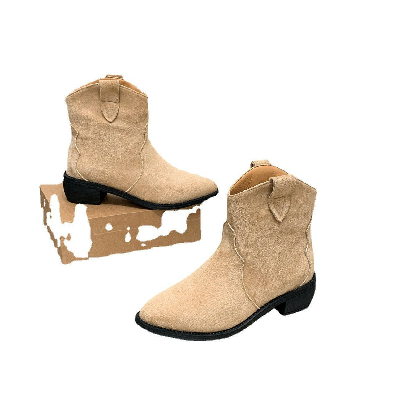 Cowboy Boot Short Plush Autumn Pointed-toe Short Boots.