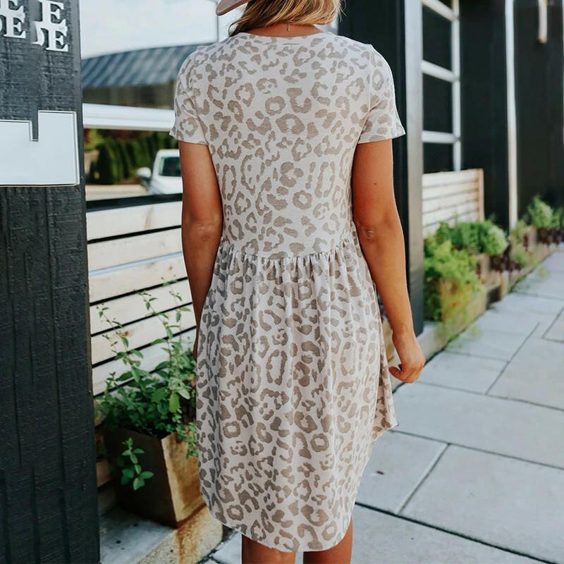 Women Leopard Print Round Neck Skirt.