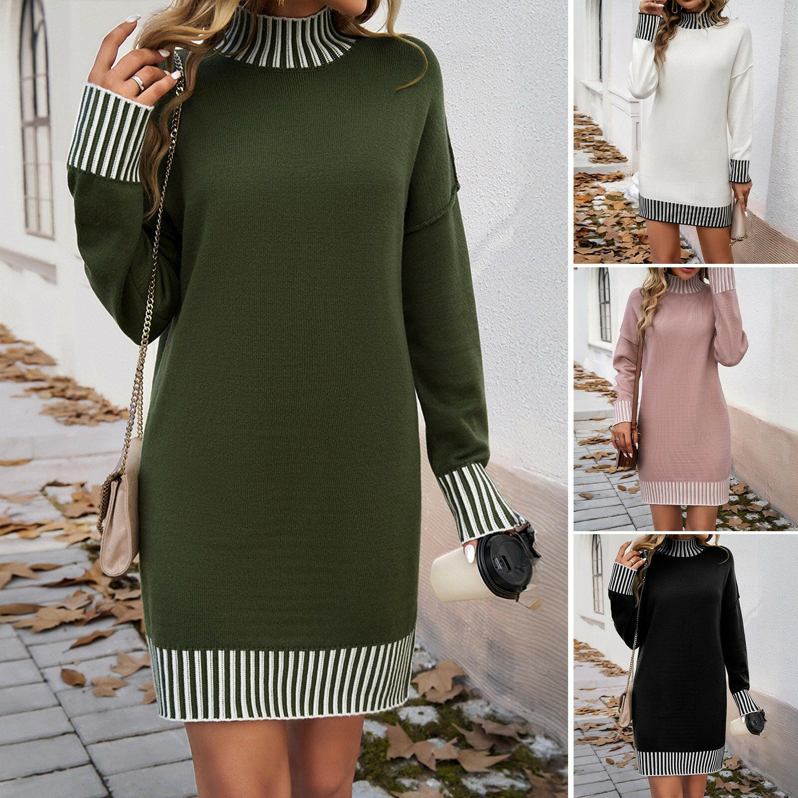 European and American color sweater dress.