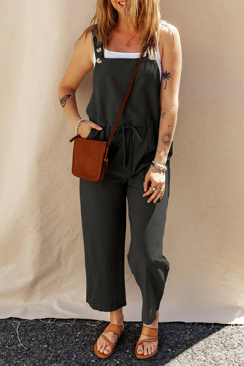 Solid Color Camisole Jumpsuit Loose Sleeveless.