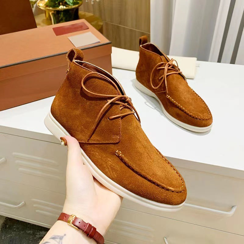 Men's Mid-top Flat Pumps Ankle Boots Lace-up.