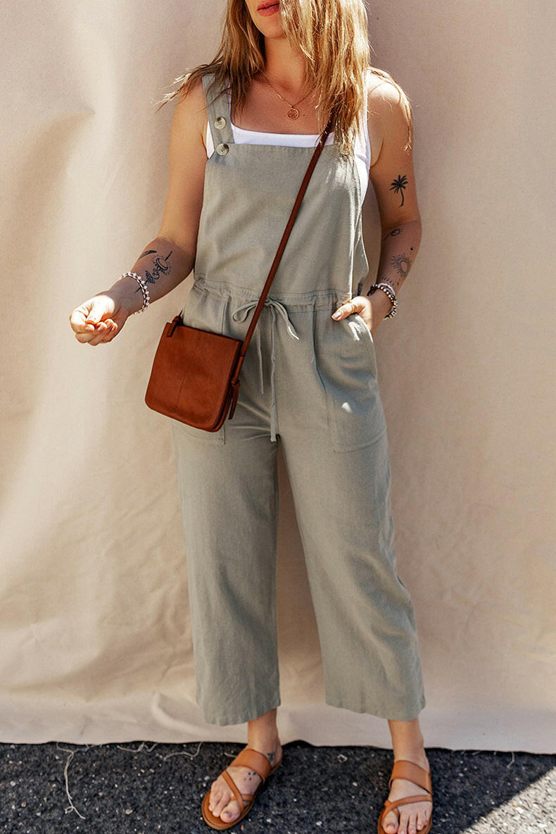 Solid Color Camisole Jumpsuit Loose Sleeveless.