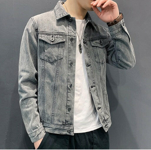 Men jean Jacket Hole Retro fashion spring autumn.