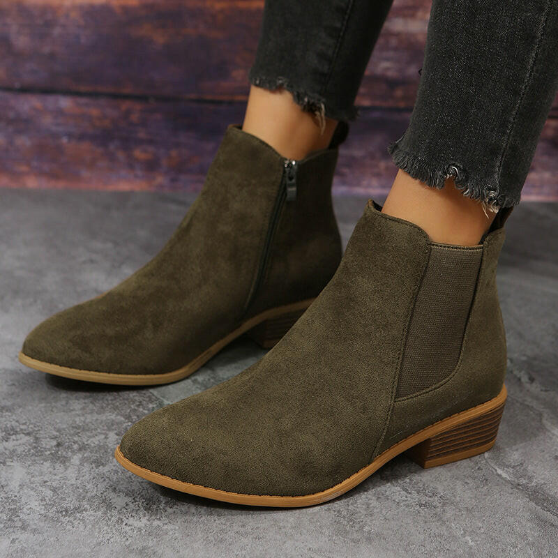 Pointed Suede Elastic Band, Thick Heel Casual Single Shoes For Women.