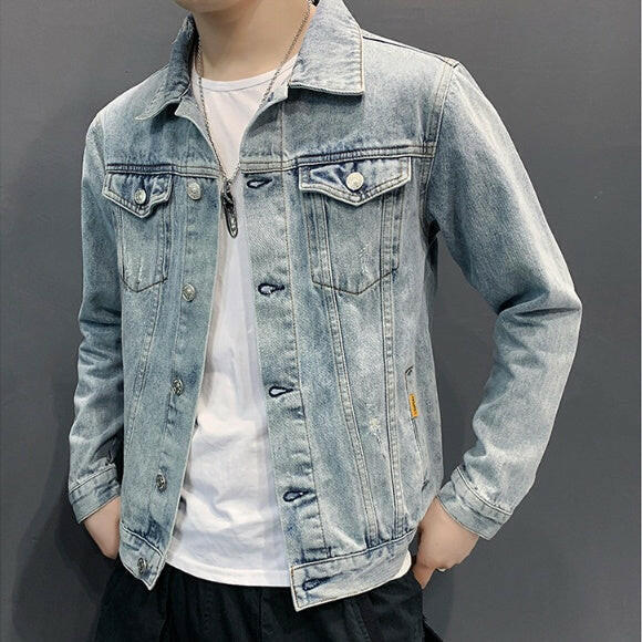 Men jean Jacket Hole Retro fashion spring autumn.