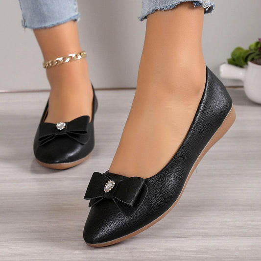 Bowknot Flats Shoes Fashion Casual Pointed Toe Loafers For Women Lazy Shoes.