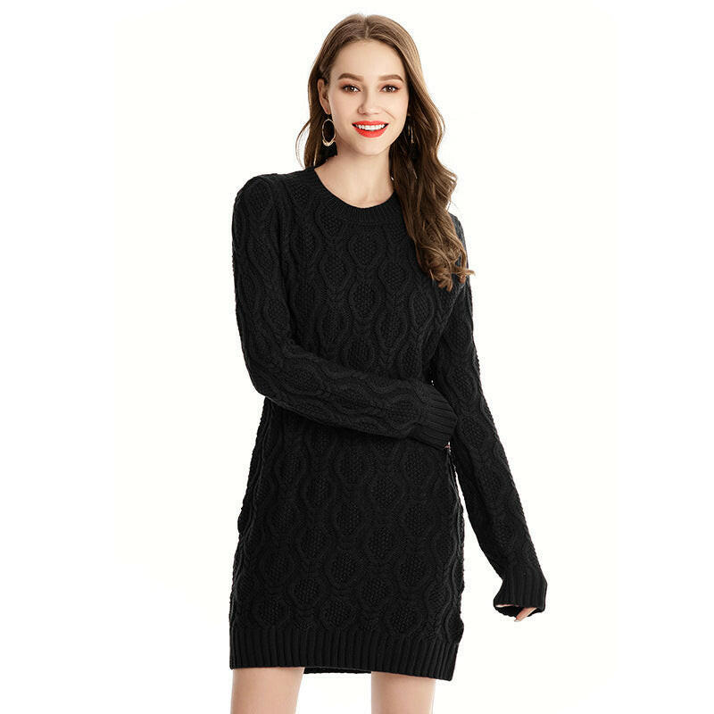 Mid-length knitted dress.