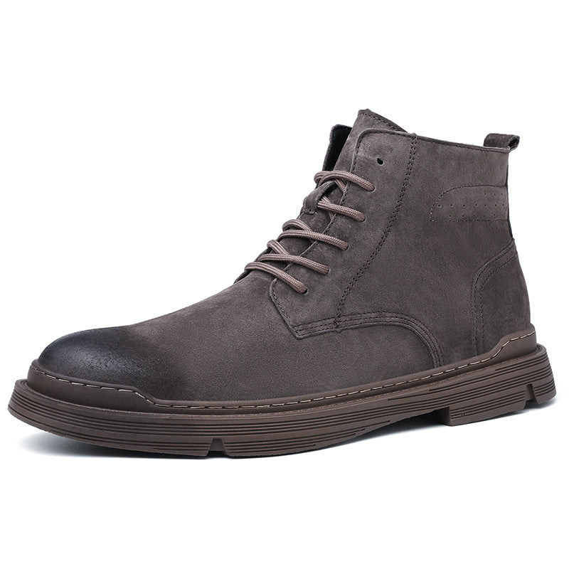 Round Toe Top Layer Cowhide Casual Men's Leather Boots.