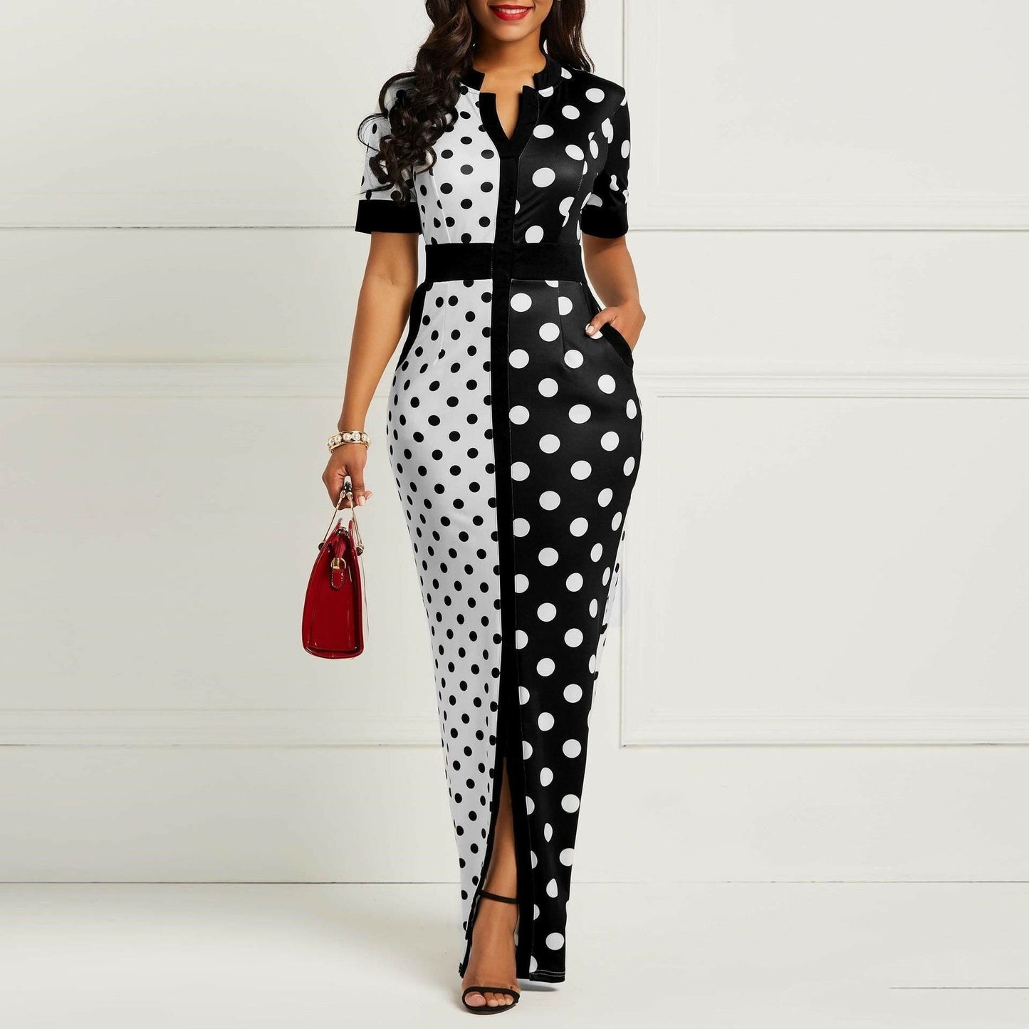 Ladies Sexy Party Dress Splice Office Long Dresses Women.