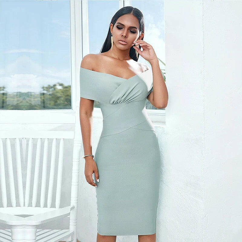 Bandage Dress Women Off Shoulder Midi Club Party Dresses.