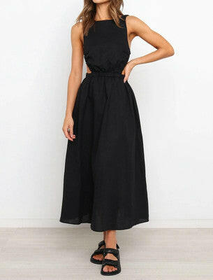 Sling Open Back Elasticated Waist Long Dress.