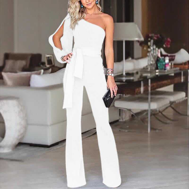 Ladies High Waist Slim One-Shoulder Jumpsuit.