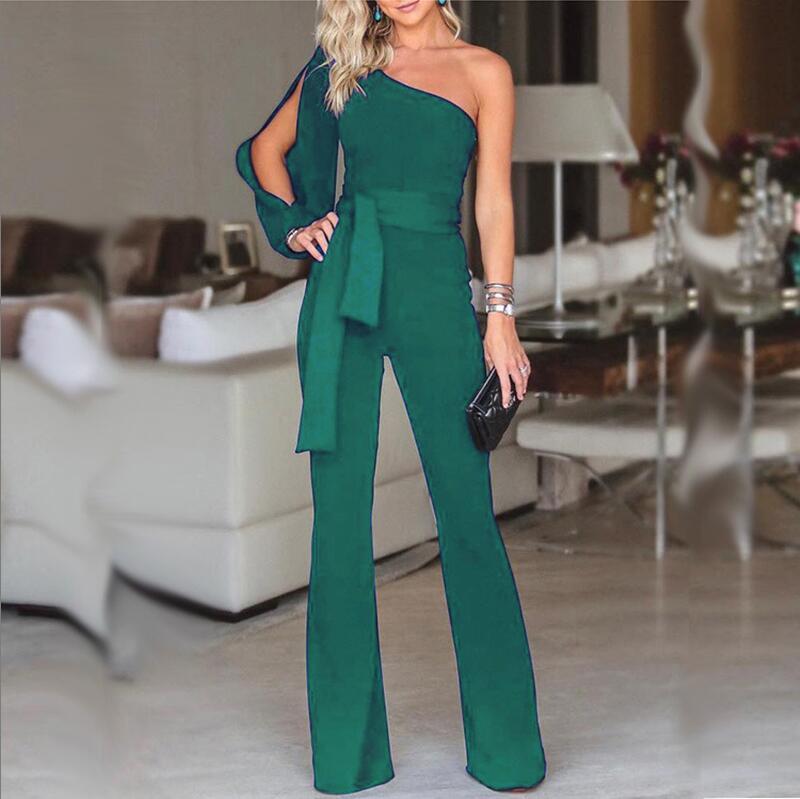 Ladies High Waist Slim One-Shoulder Jumpsuit.