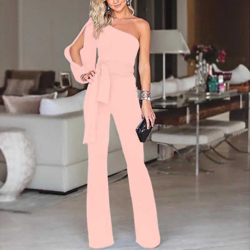 Ladies High Waist Slim One-Shoulder Jumpsuit.