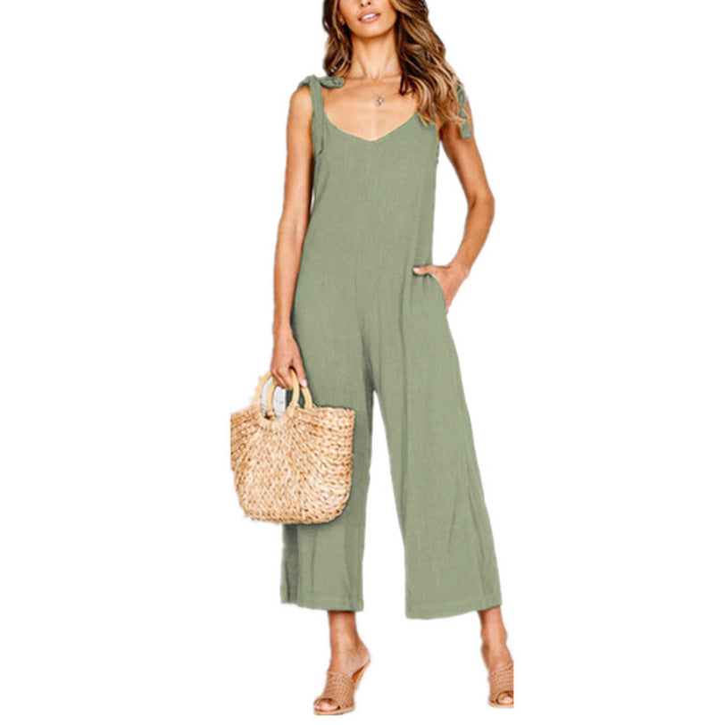 V-neck loose jumpsuit.