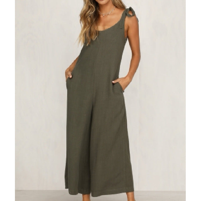 V-neck loose jumpsuit.