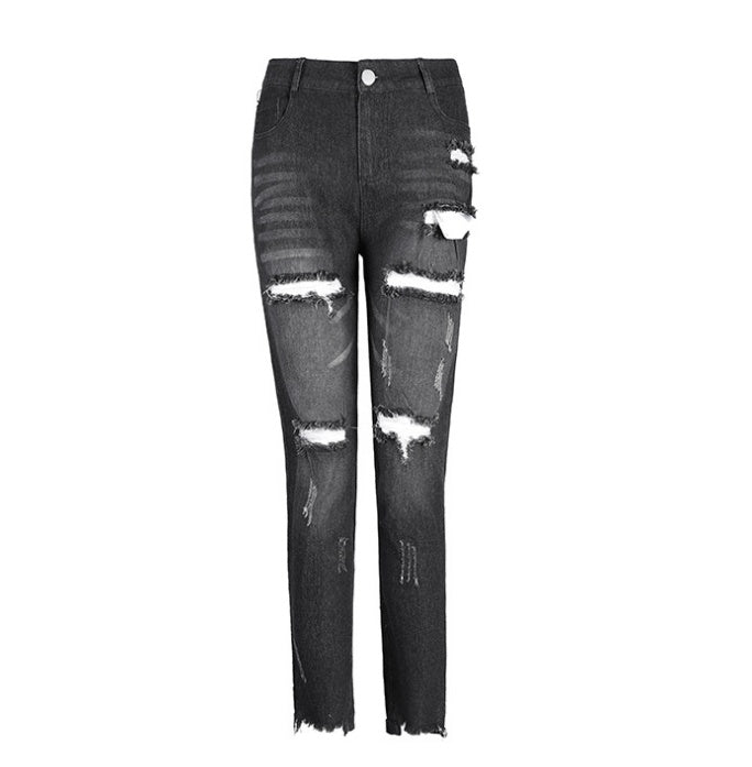 Women's jeans, pierced feet, mid-rise jeans.