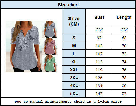 Summer Loose V-neck Short Sleeve Pleated Button Shirt For Women.