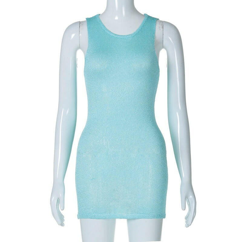 Fashionable and sexy slim fit round neck sleeveless woolen dress.