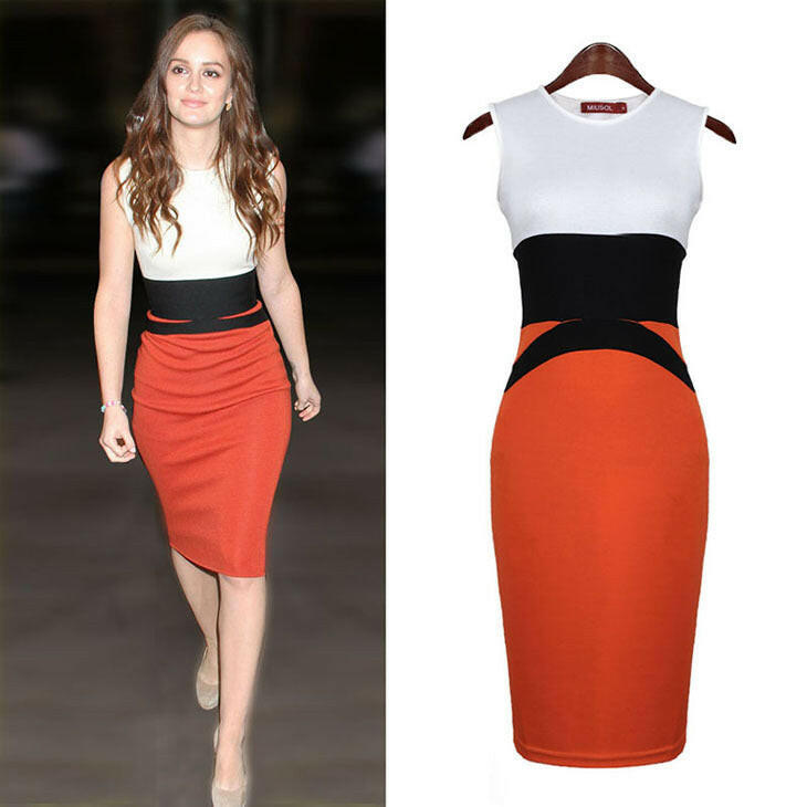 USA SIZE Stitching Tight Fitting Sleeveless Dress.