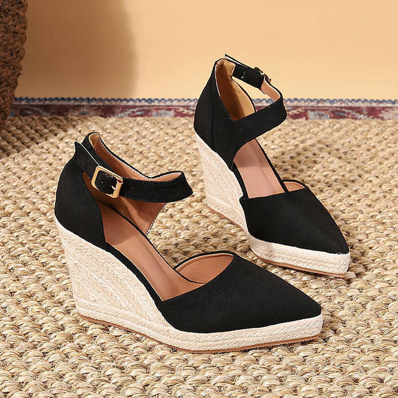 Pointed Toe Wedge Pumps Platform High Heel Hollow Women's Shoes.