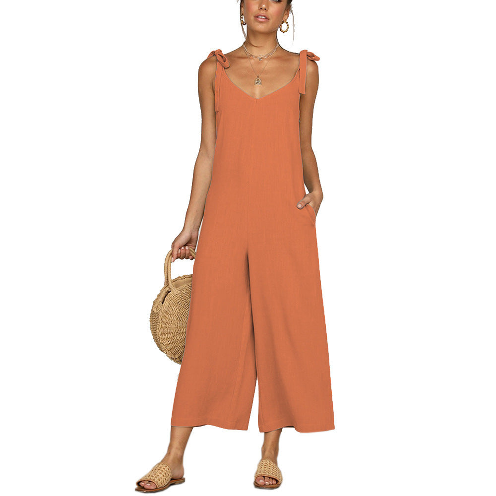 V-neck loose jumpsuit.