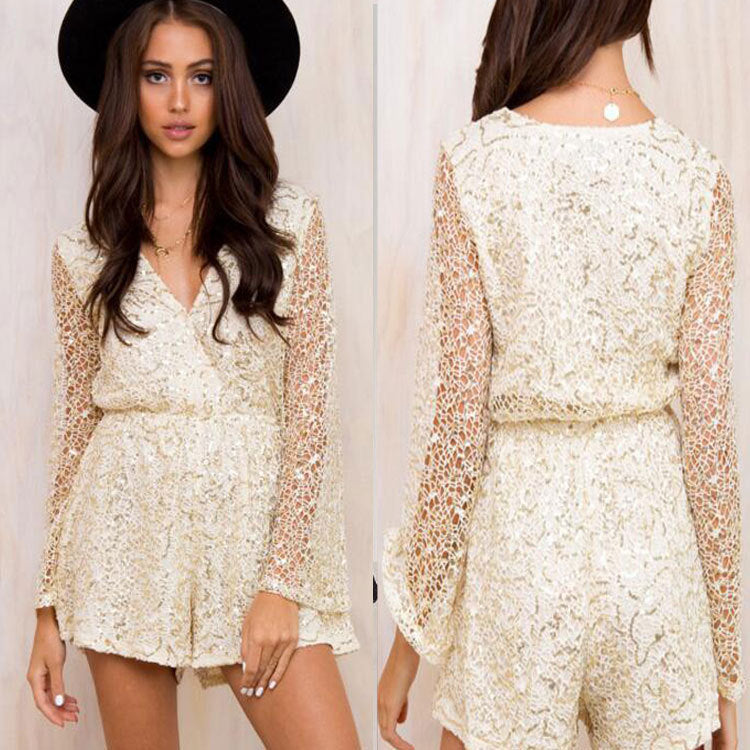 Long-sleeved lace jumpsuit.