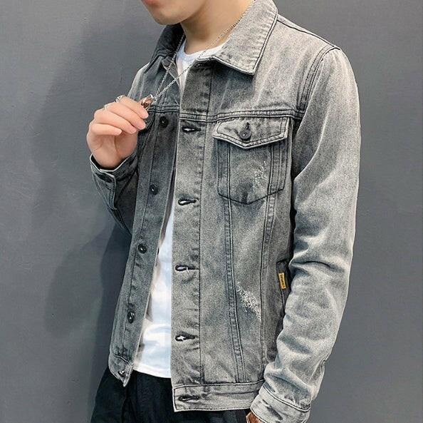 Men jean Jacket Hole Retro fashion spring autumn.