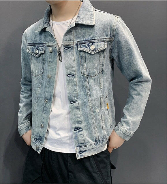 Men jean Jacket Hole Retro fashion spring autumn.