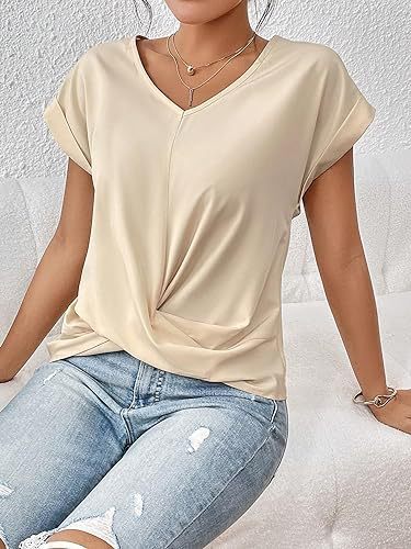 Fashion Short-sleeve T-shirt Summer Casual Irregular Knot Top For Women.