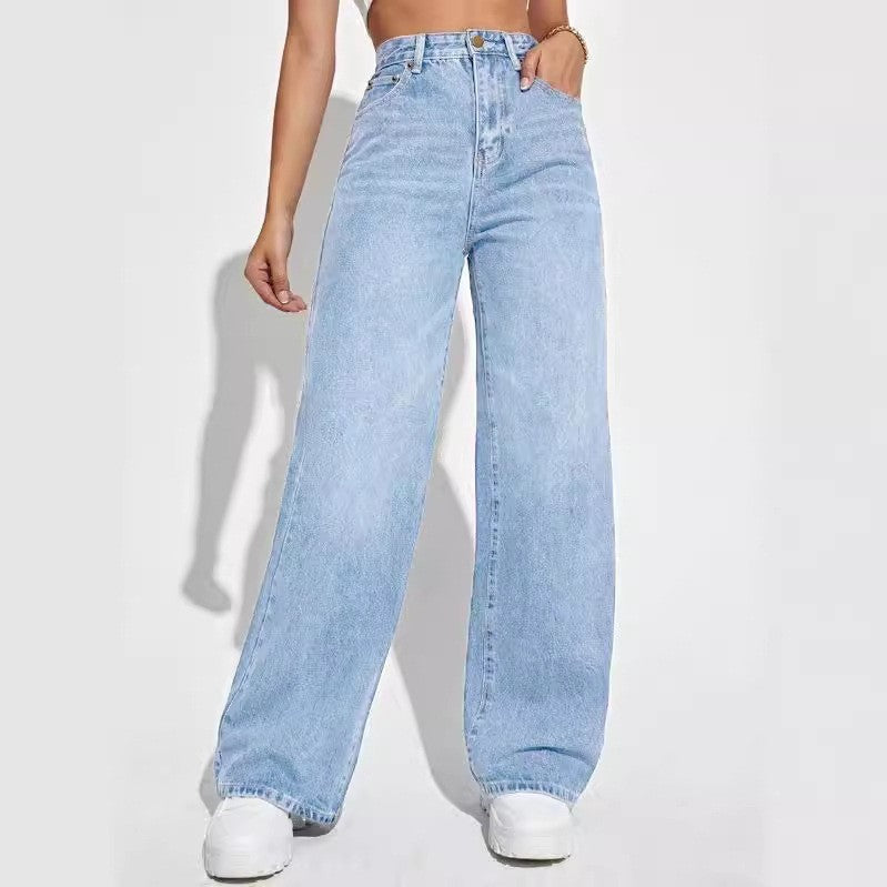 European And American Ladies Jeans High Waist Slim Straight.