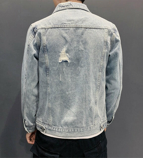 Men jean Jacket Hole Retro fashion spring autumn.