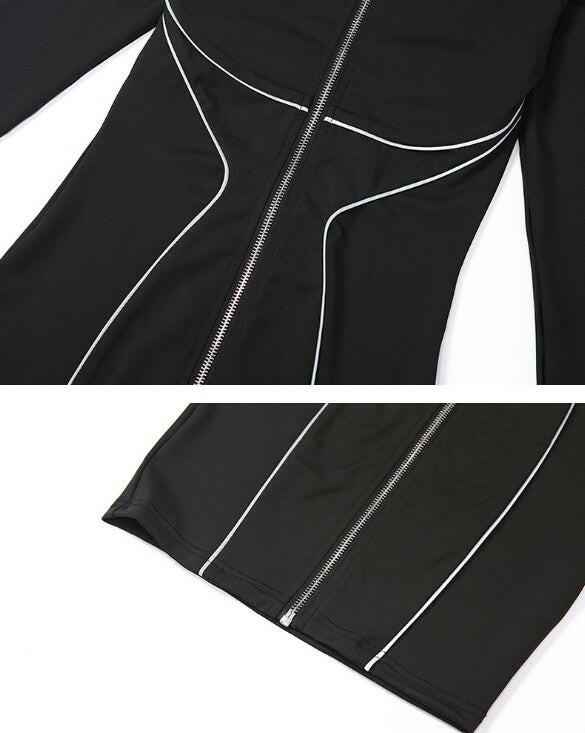 Long-sleeved Reflective Zipper Dress.