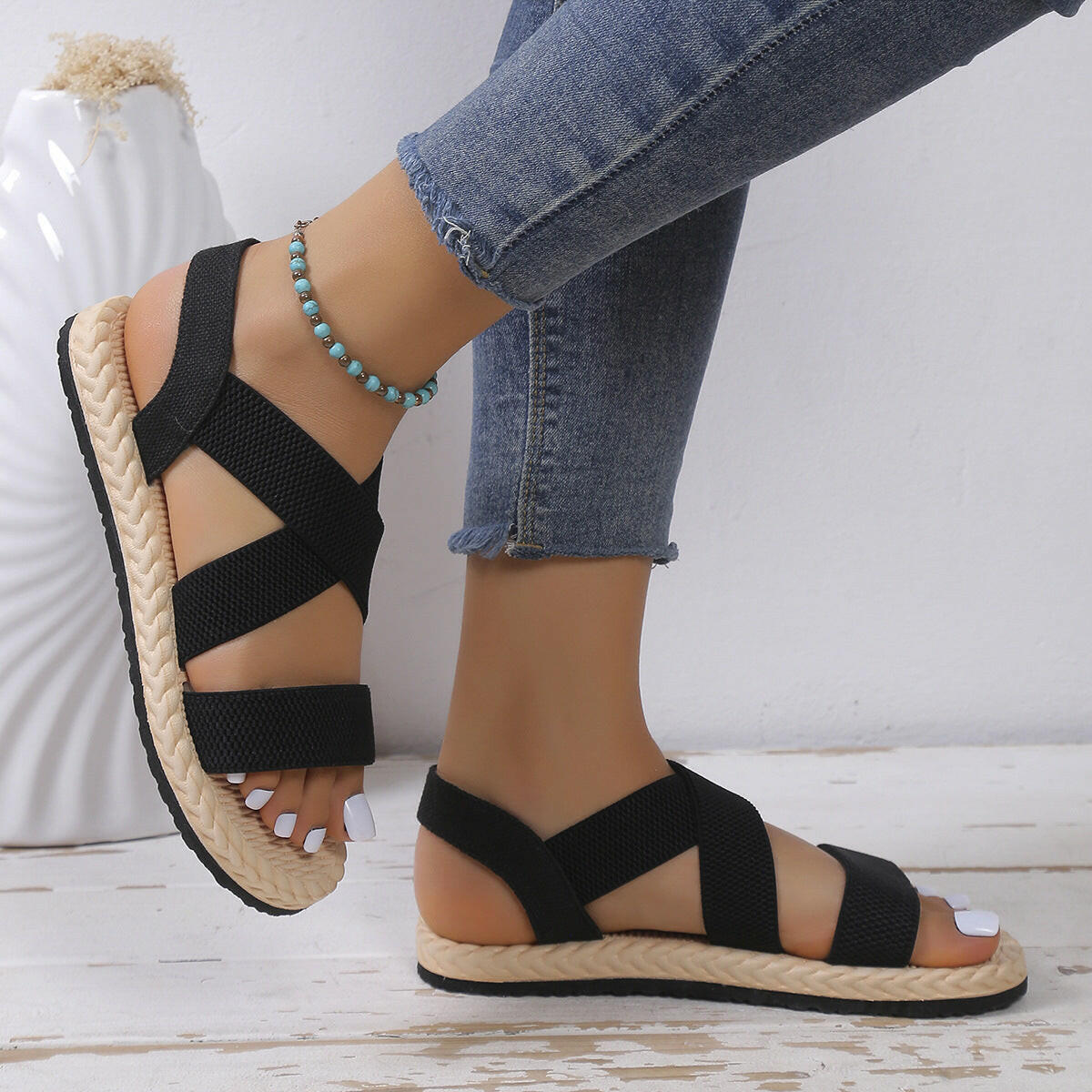 Flat Student Roman Shoes Soft Bottom Cross Plus Size.