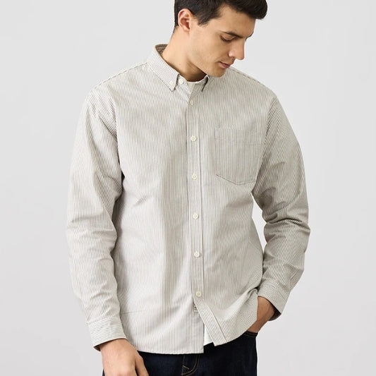 Oxford Vintage Stripe Casual Long-sleeved Shirt For Men.