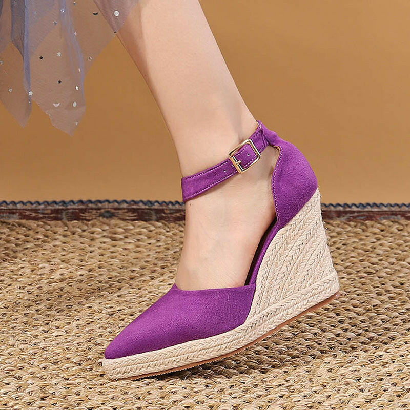 Pointed Toe Wedge Pumps Platform High Heel Hollow Women's Shoes.