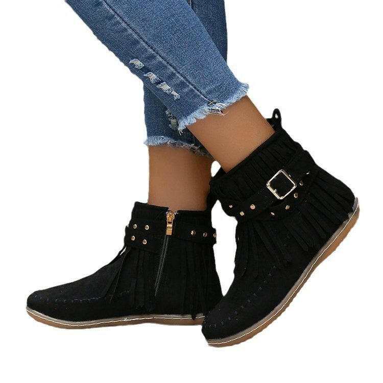 Women's Flat Buckle Martin Boots Retro.