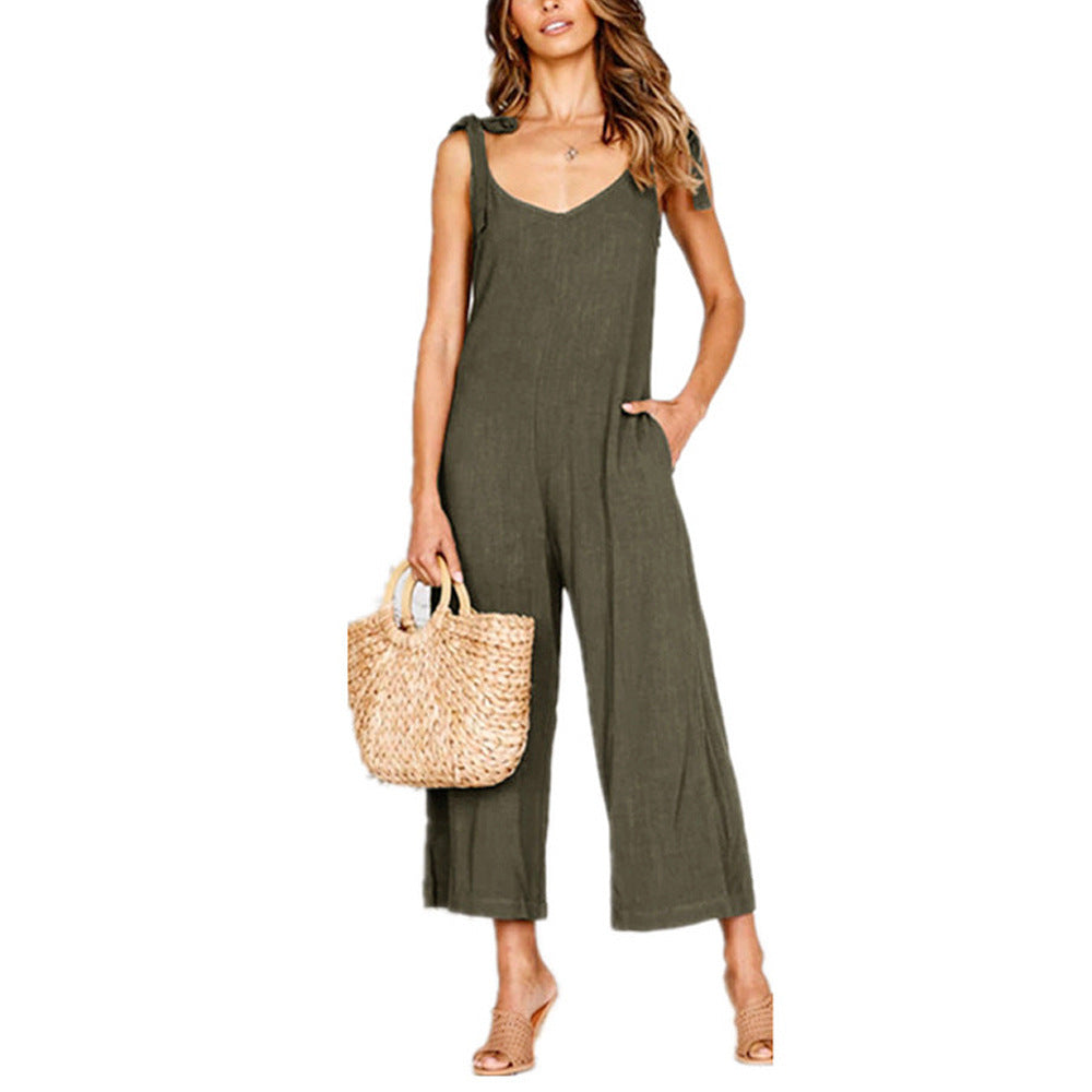 V-neck loose jumpsuit.