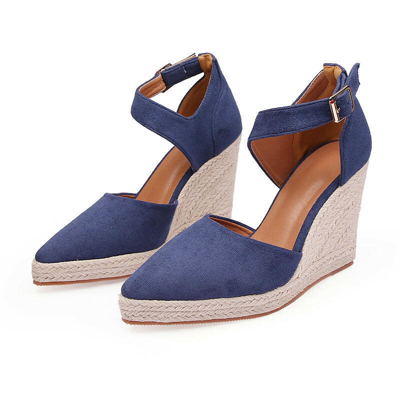 Pointed Toe Wedge Pumps Platform High Heel Hollow Women's Shoes.