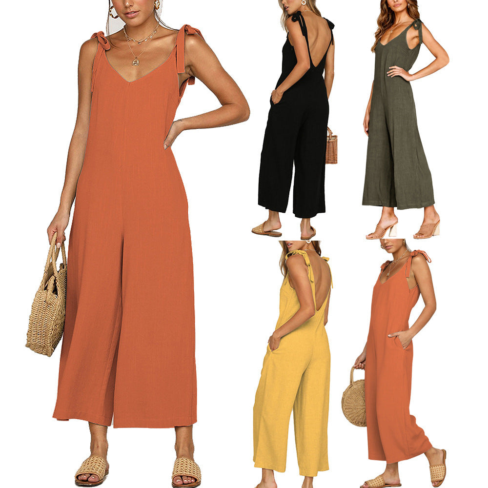 V-neck loose jumpsuit.