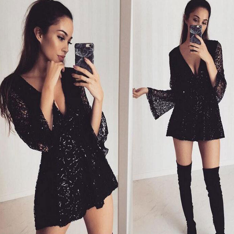 Long-sleeved lace jumpsuit.