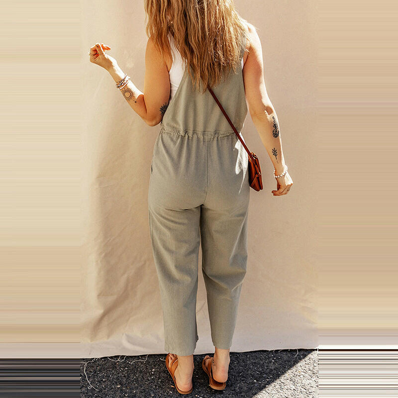 Solid Color Camisole Jumpsuit Loose Sleeveless.