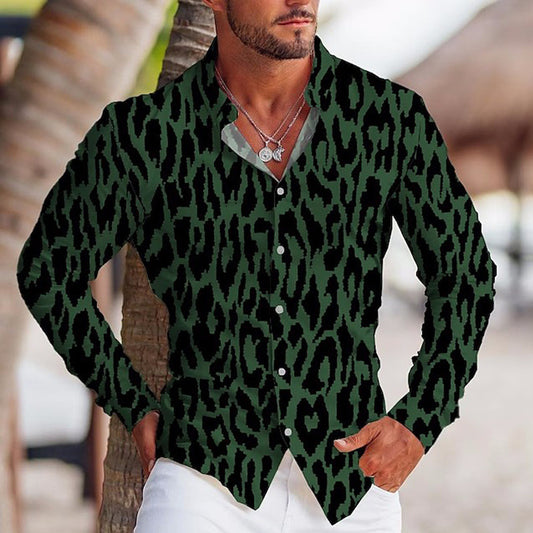 Colorful Printed Long Sleeve Lapel Shirt For Men.