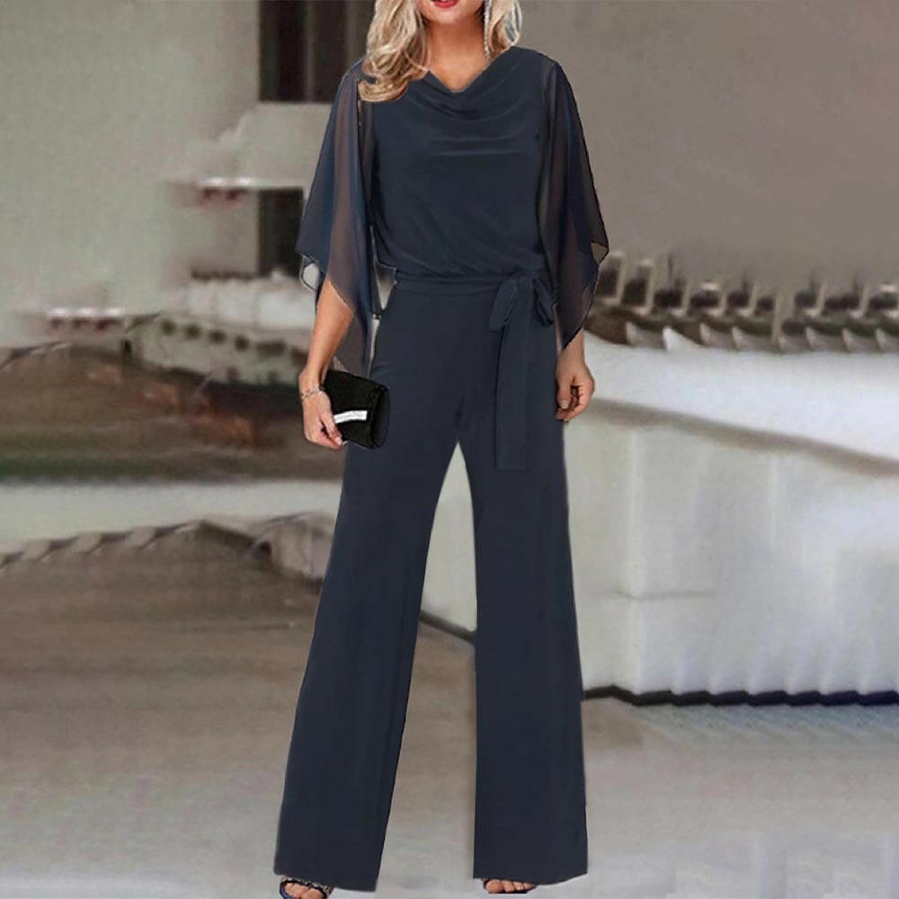 Fashion Solid Color High Waist Lace Up Casual Jumpsuit Straight-leg Pants Women.