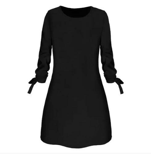 Women Elegant Dress Cat Print Bow O Neck Long Sleeves.