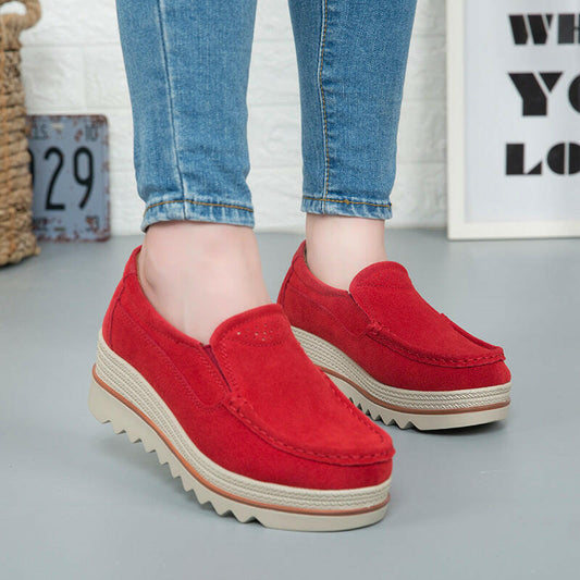 Thick-soled Flat Shoes Anti-slip Suede Height Increasing Shoes For Women.