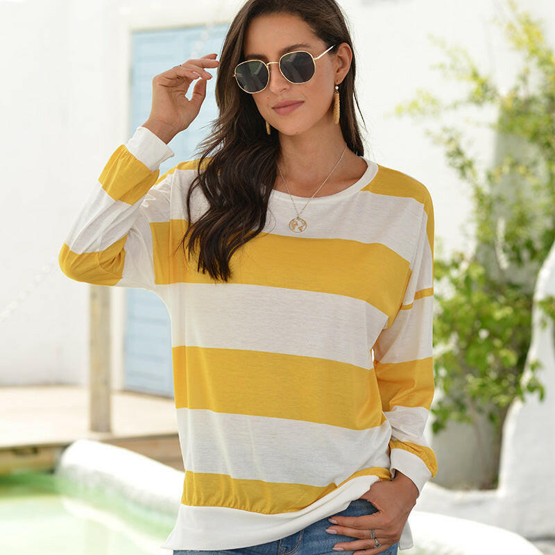 Stripe Simple Round Neck T Shirt.