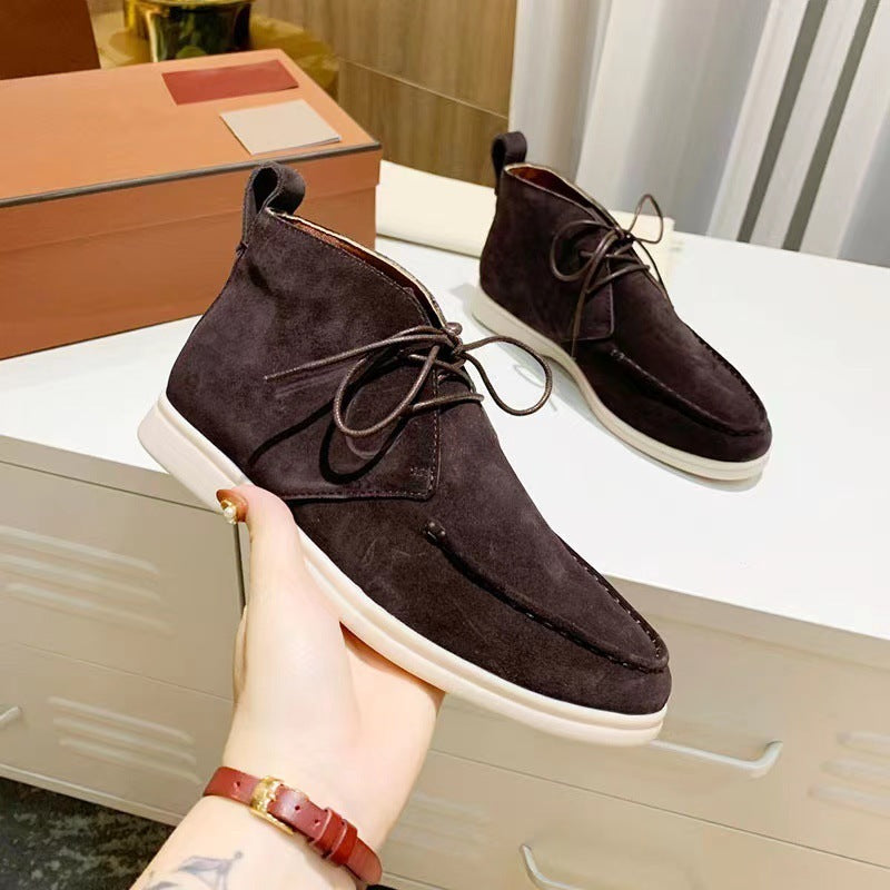 Men's Mid-top Flat Pumps Ankle Boots Lace-up.