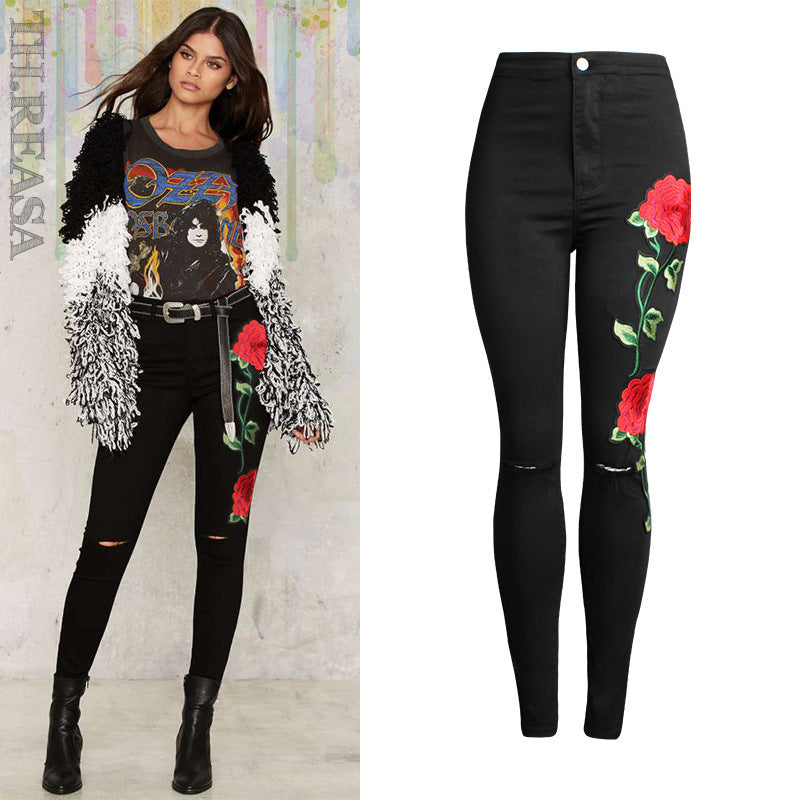 Women's 3D Embroidery Skinny Jeans.