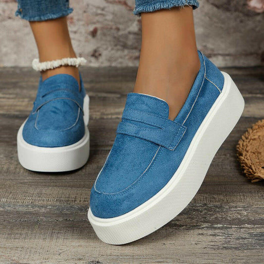 New Loafers Platform Round Toe Slip-on Shoes For Women Outdoor Casual Walking Shoes.